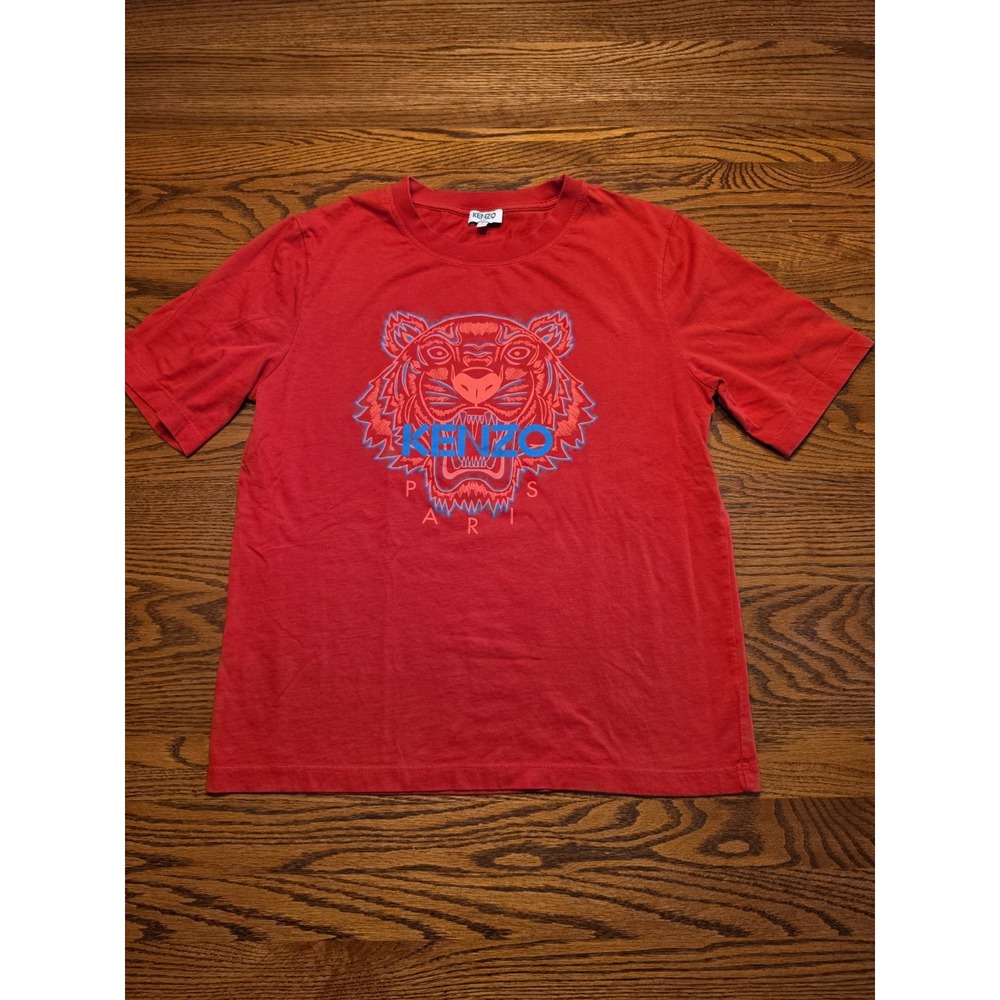 Kenzo Paris Men's T-Shirt Red Tiger Print Cotton Crewneck Size‎ Small
